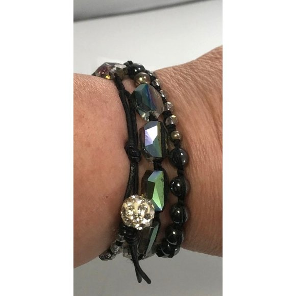 Handmade Multi Wrap Bracelet with Hematite and Large and Small AB Crystal Beads - Picture 2 of 8